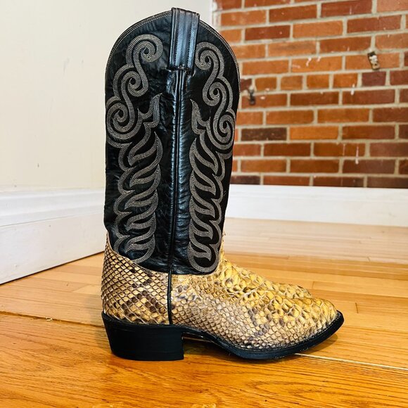 Tony Lama Genuine Diamondback Snakeskin Vintage Mens 8 D Tall Boots 8881 - Picture 1 of 16